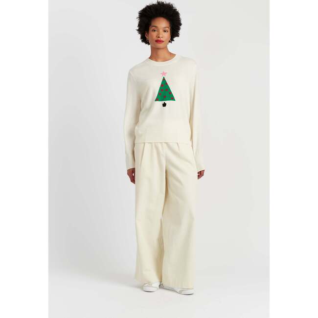Wool-Cashmere Xmas Tree Sweater, Cream - Sweaters - 3