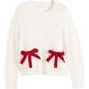 Wool-Cashmere Velvet Bow Sweater, Cream - Sweaters - 4