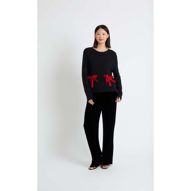 Wool-Cashmere Velvet Bow Sweater, Black - Sweaters - 3