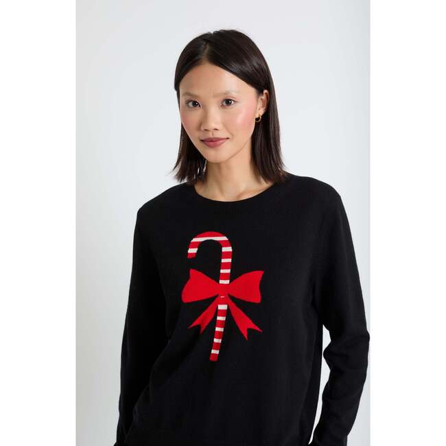 Wool-Cashmere Candy Cane Sweater, Black