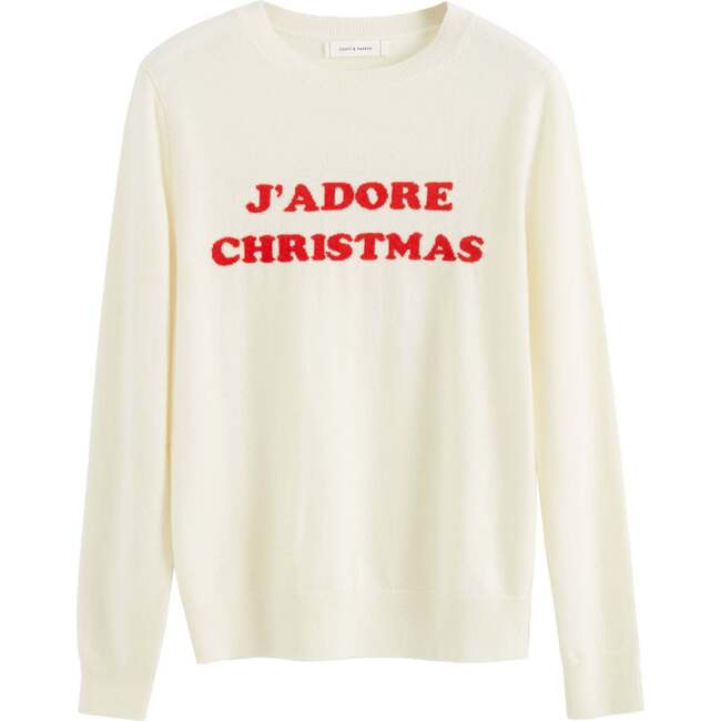 Wool-Cashmere J'adore Christmas Sweater, White - Sweaters - 4
