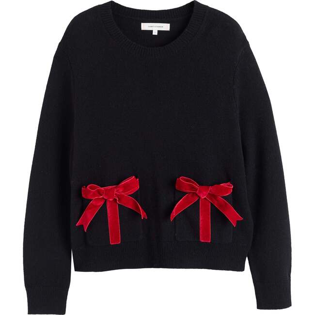 Wool-Cashmere Velvet Bow Sweater, Black - Sweaters - 4