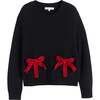 Wool-Cashmere Velvet Bow Sweater, Black - Sweaters - 4