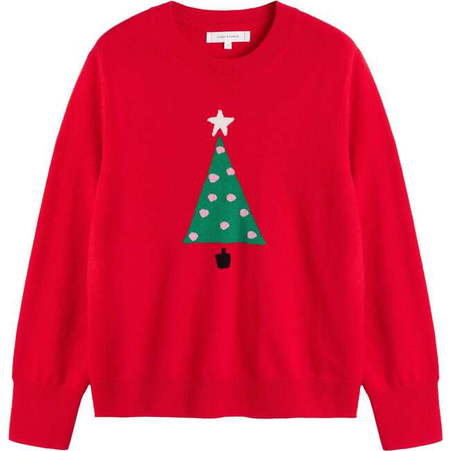 Wool-Cashmere Xmas Tree Sweater, Velvet Red - Sweaters - 4