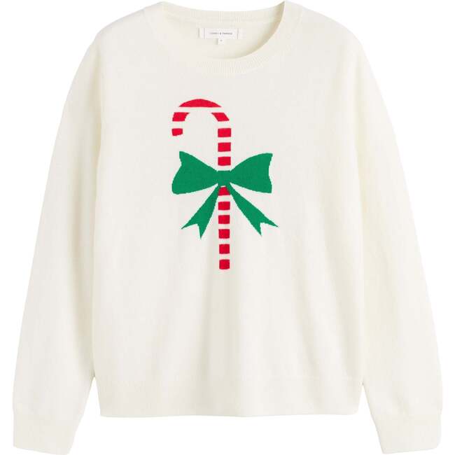 Wool-Cashmere Candy Cane Sweater, Cream - Sweaters - 4