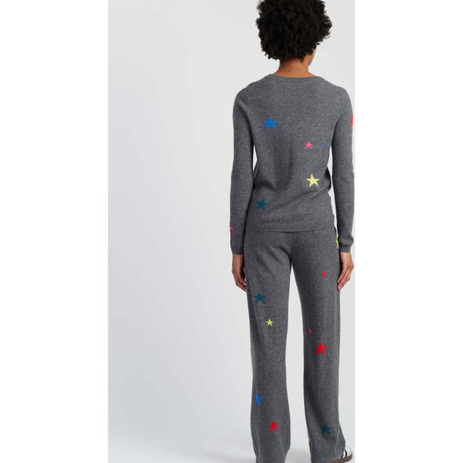 Wool Cashmere Star Wide-Leg Track Pants, Grey