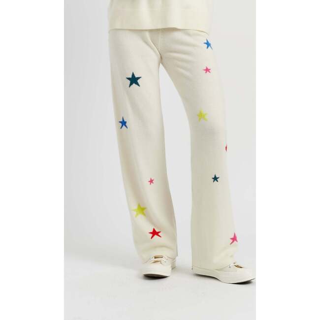 Wool Cashmere Star Wide-Leg Track Pants, Cream