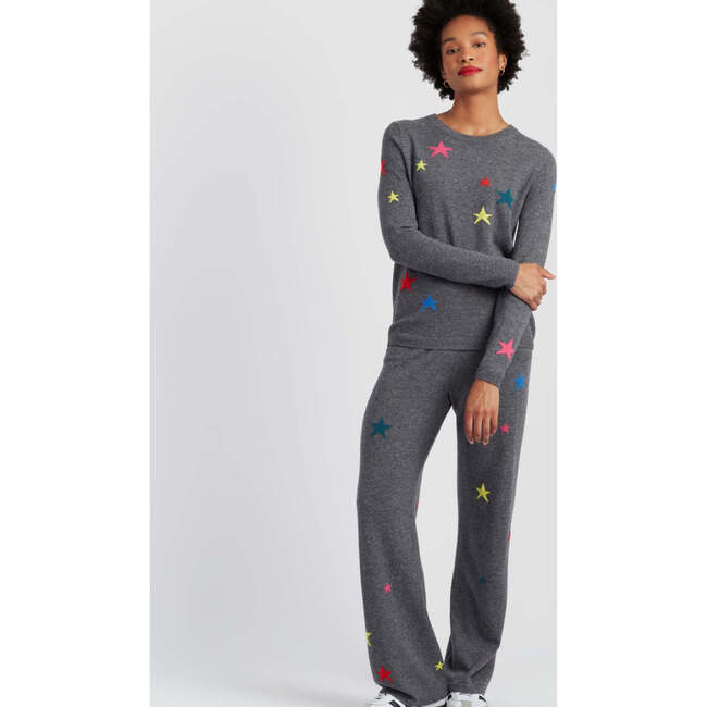 Wool Cashmere Star Wide-Leg Track Pants, Grey - Sweaters - 3