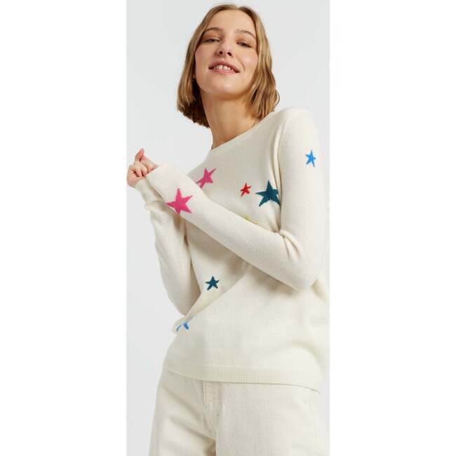 Wool Cashmere Star Sweater, Cream/Multi