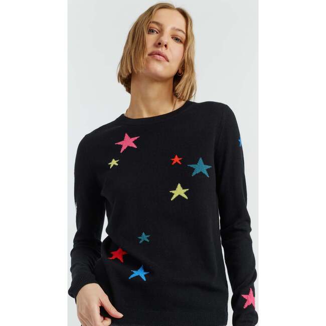 Wool Cashmere Star Sweater, Black/Multi