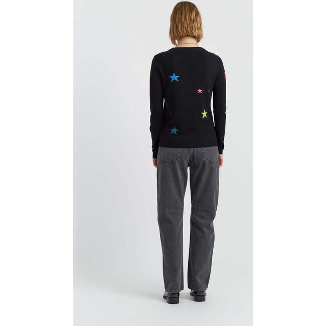 Wool Cashmere Star Sweater, Black/Multi