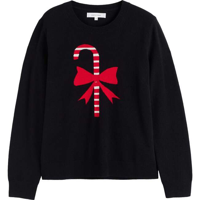 Wool-Cashmere Candy Cane Sweater, Black - Sweaters - 4