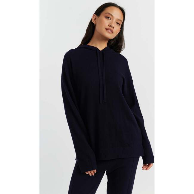 Wool Cashmere Blend Relaxed Hoodie Sweater, Navy