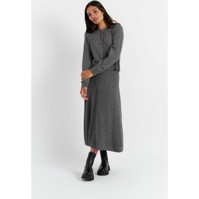 Wool Cashmere Blend Crew Neck Cropped Cardigan, Grey