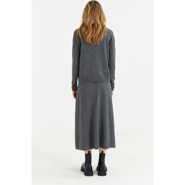 Wool Cashmere Blend V Neck Collared Sweater, Grey