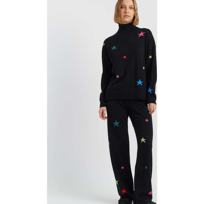 Wool Cashmere Star Wide-Leg Track Pants, Black/Multi - Sweaters - 3