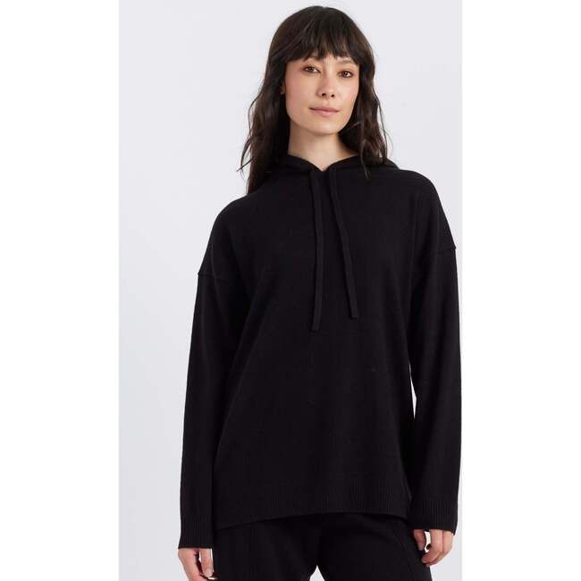 Wool Cashmere Blend Relaxed Hoodie Sweater, Black