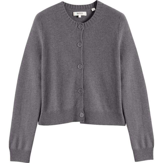 Wool Cashmere Blend Crew Neck Cropped Cardigan, Grey