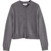Wool Cashmere Blend Crew Neck Cropped Cardigan, Grey - Sweaters - 2