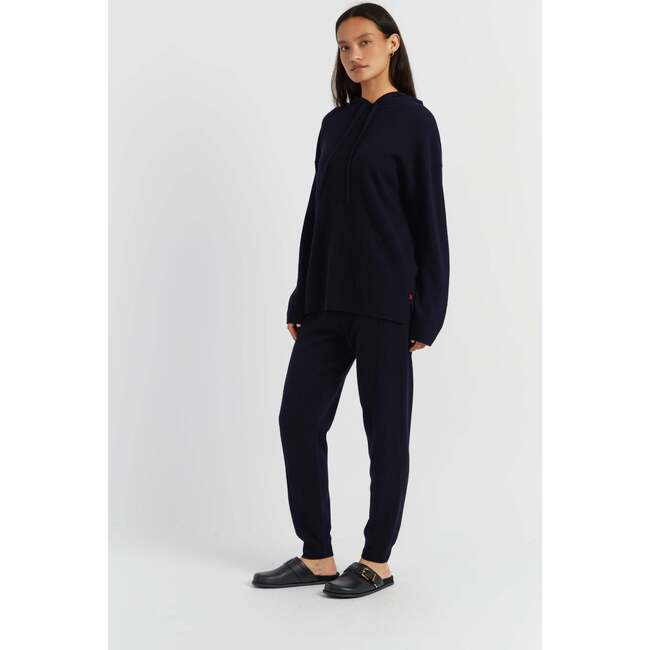 Wool Cashmere Blend Relaxed Hoodie Sweater, Navy