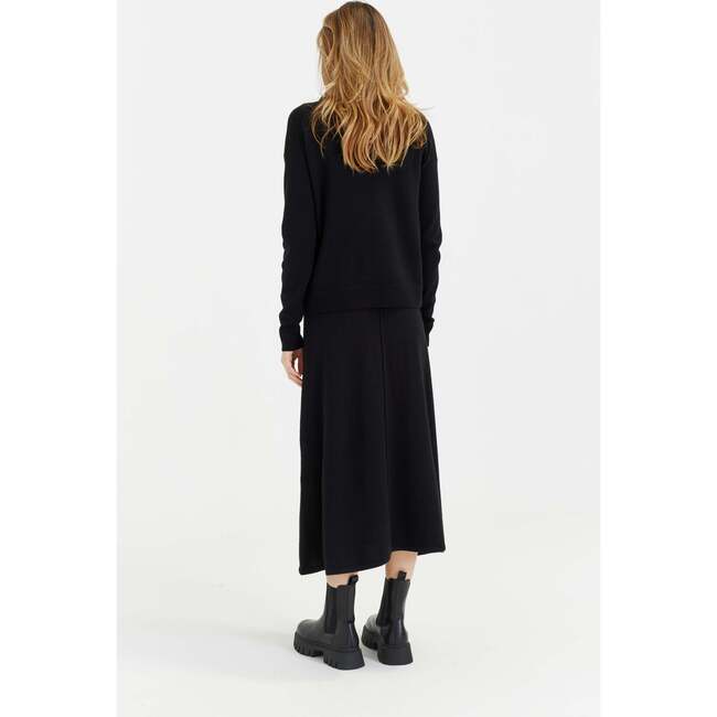 Wool Cashmere Blend V Neck Collared Sweater, Black