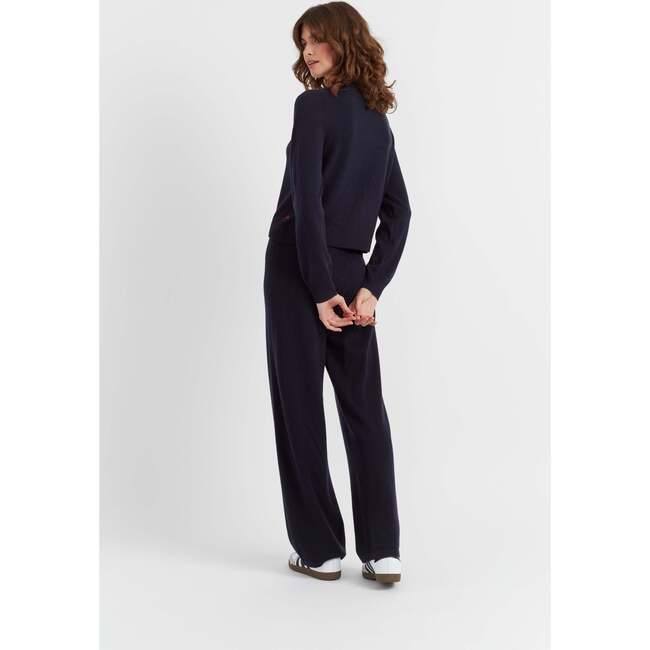 Wool Cashmere Blend Crew Neck Cropped Cardigan, Navy - Sweaters - 3