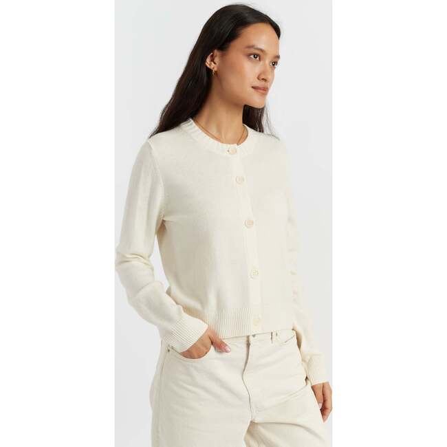 Wool Cashmere Blend Crew Neck Cropped Cardigan, Cream