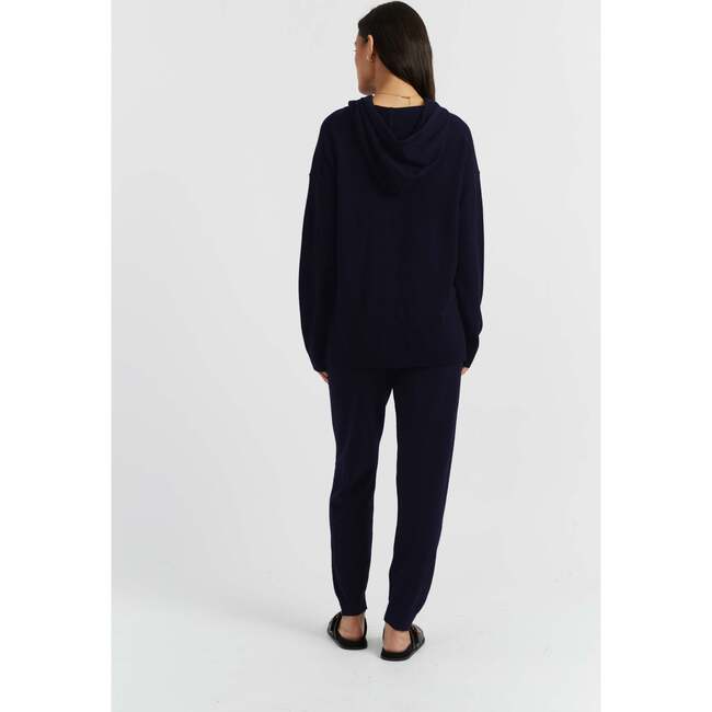 Wool Cashmere Blend Relaxed Hoodie Sweater, Navy - Sweaters - 3