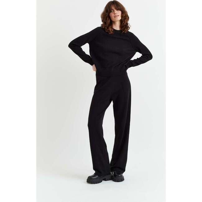 Wool & Cashmere Wide Leg Track Pant, Black