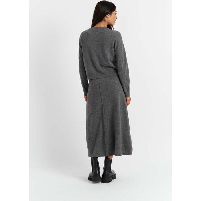 Wool Cashmere Blend Crew Neck Cropped Cardigan, Grey - Sweaters - 3