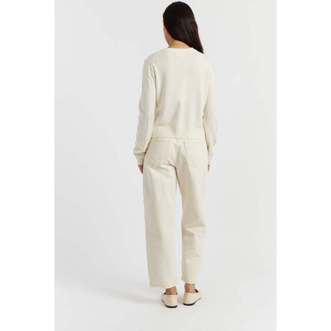 Wool Cashmere Blend Crew Neck Cropped Cardigan, Cream