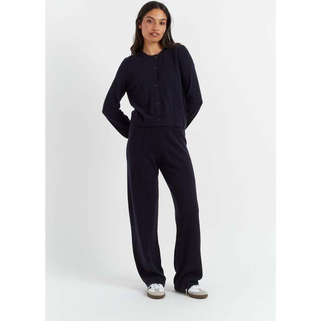 Wool & Cashmere Wide Leg Track Pant, Navy - Sweaters - 3