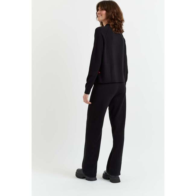 Wool & Cashmere Wide Leg Track Pant, Black - Sweaters - 3