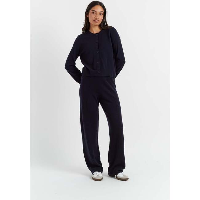 Wool Cashmere Blend Crew Neck Cropped Cardigan, Black - Sweaters - 3