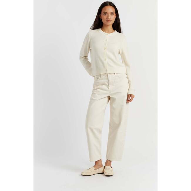 Wool Cashmere Blend Crew Neck Cropped Cardigan, Cream - Sweaters - 3