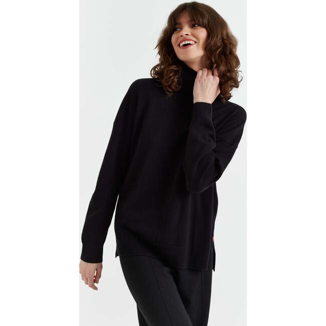 Relaxed Roll Neck Wool & Cashmere Sweater, Black