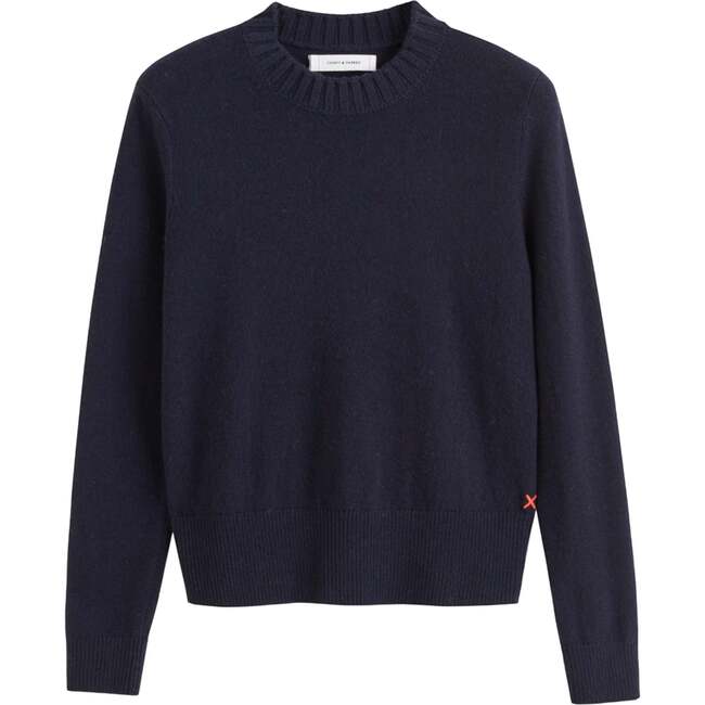 Wool & Cashmere Cropped Sporty Sweater, Navy - Sweaters - 4