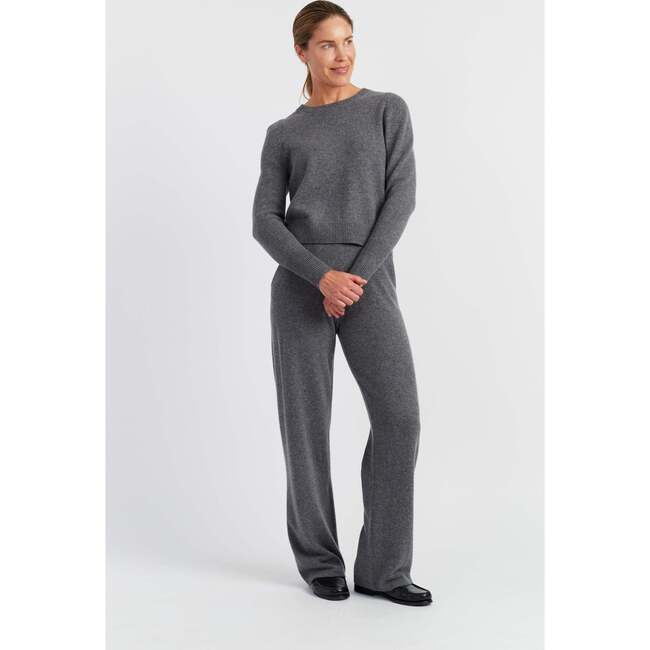Pure Cashmere Wide Leg Pants, Mid Grey Melange