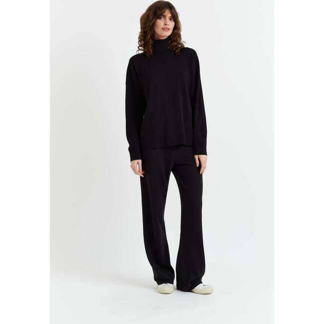 Relaxed Roll Neck Wool & Cashmere Sweater, Black