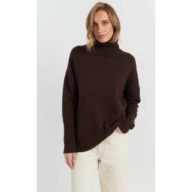 Pure Cashmere Rollneck Sweater, Chocolate