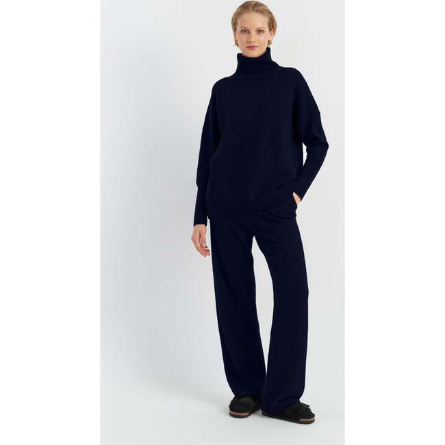 Pure Cashmere Roll Neck Sweater, Navy