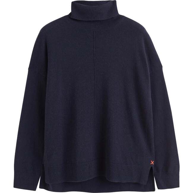 Relaxed Roll Neck Wool & Cashmere Sweater, Navy - Sweaters - 4