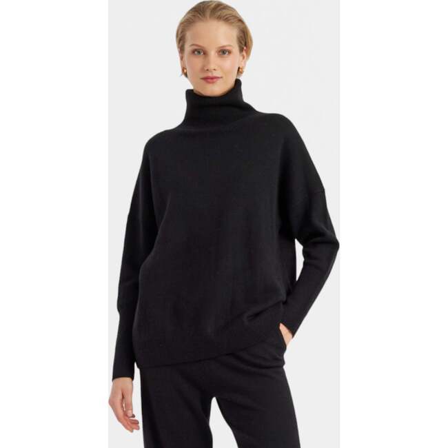 Pure Cashmere Roll Neck Sweater, Black