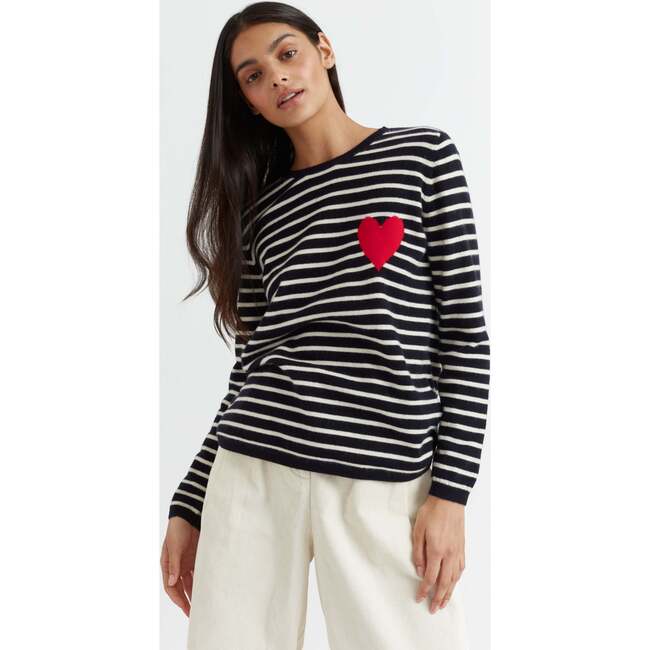 Breton Heart Wool & Cashmere Sweater, Navy