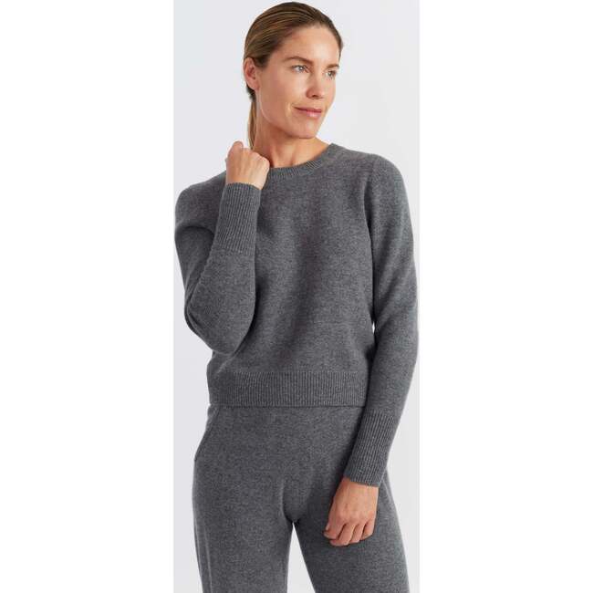 Pure Cashmere Cropped Sweater, Mid Grey Melange - Sweaters - 3