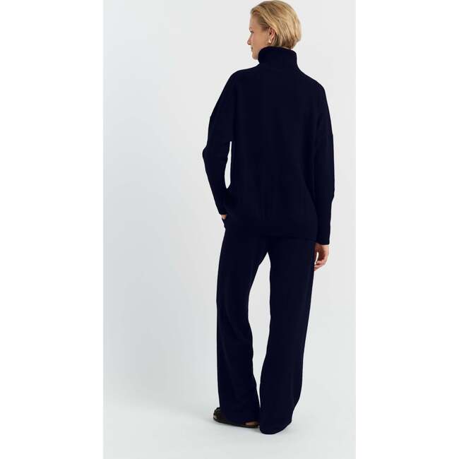 Pure Cashmere Roll Neck Sweater, Navy