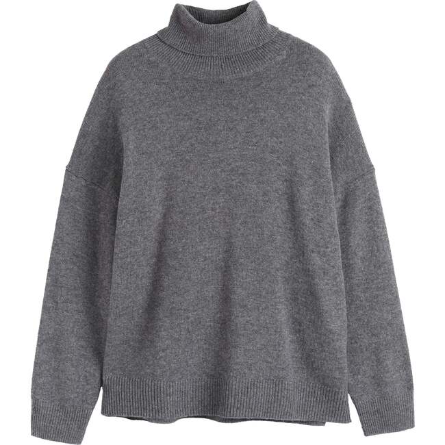 Pure Cashmere Roll Neck Sweater, Mid Grey Melange - Sweaters - 4