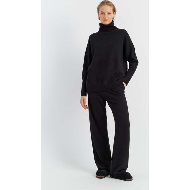 Pure Cashmere Roll Neck Sweater, Black