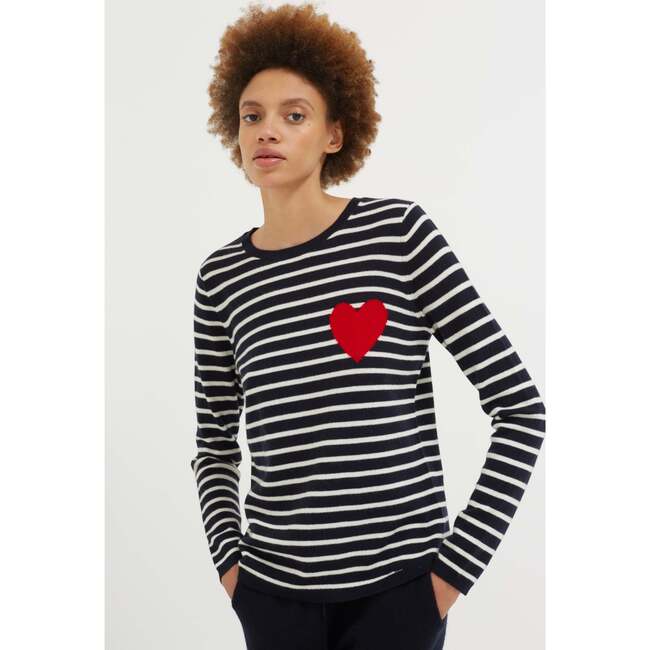 Breton Heart Wool & Cashmere Sweater, Navy - Sweaters - 3