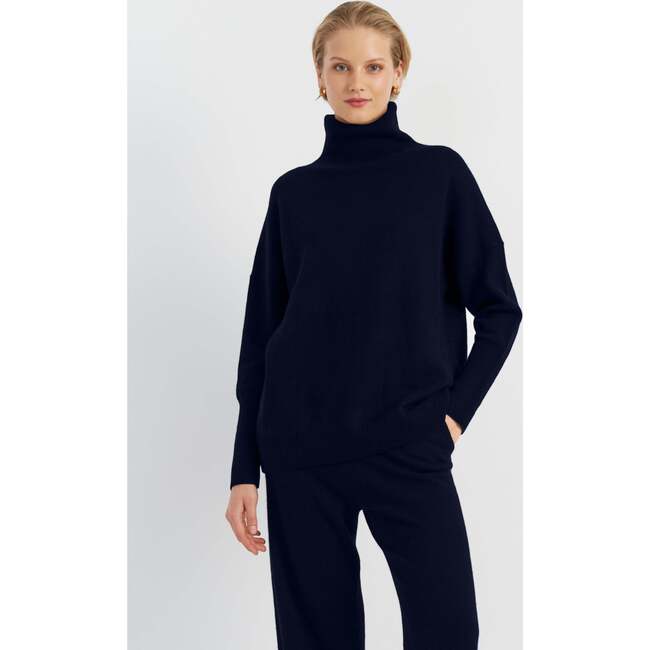 Pure Cashmere Roll Neck Sweater, Navy - Sweaters - 3